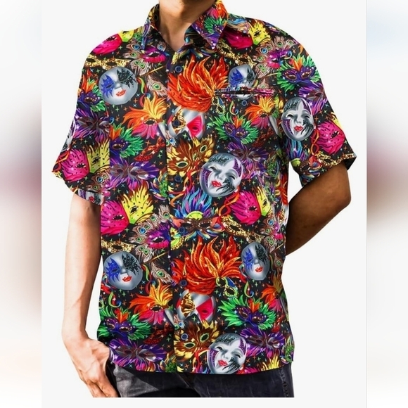 Vittorio Farino Colorful Button Up Shirt.  Mardi Gras Vibrant. Masks Colorful XX - Picture 1 of 12